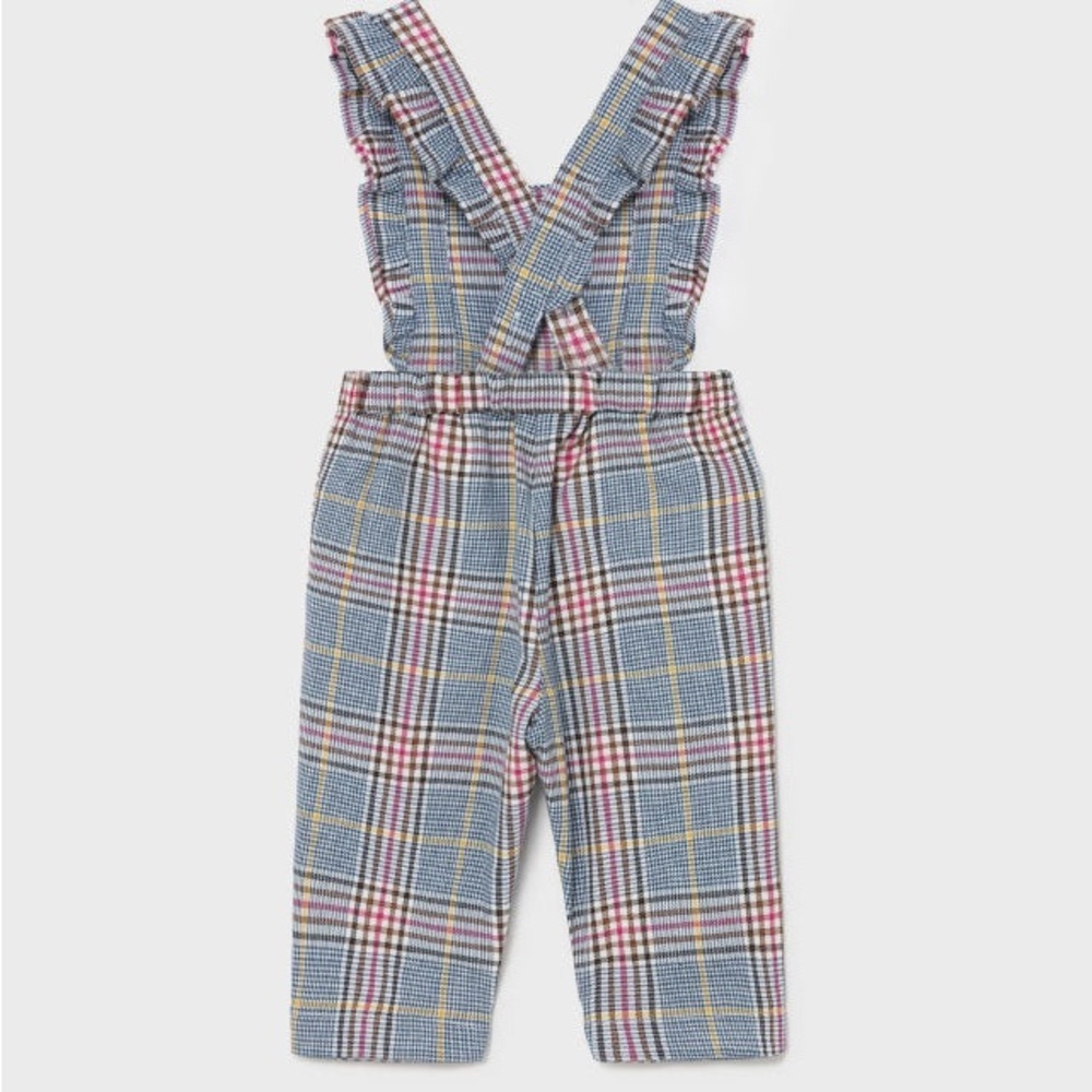 Mayoral Plaid Ruffled Overalls Girls 12M Adjustable Straps Jumpsuit Spring Fall - Picture 8 of 8